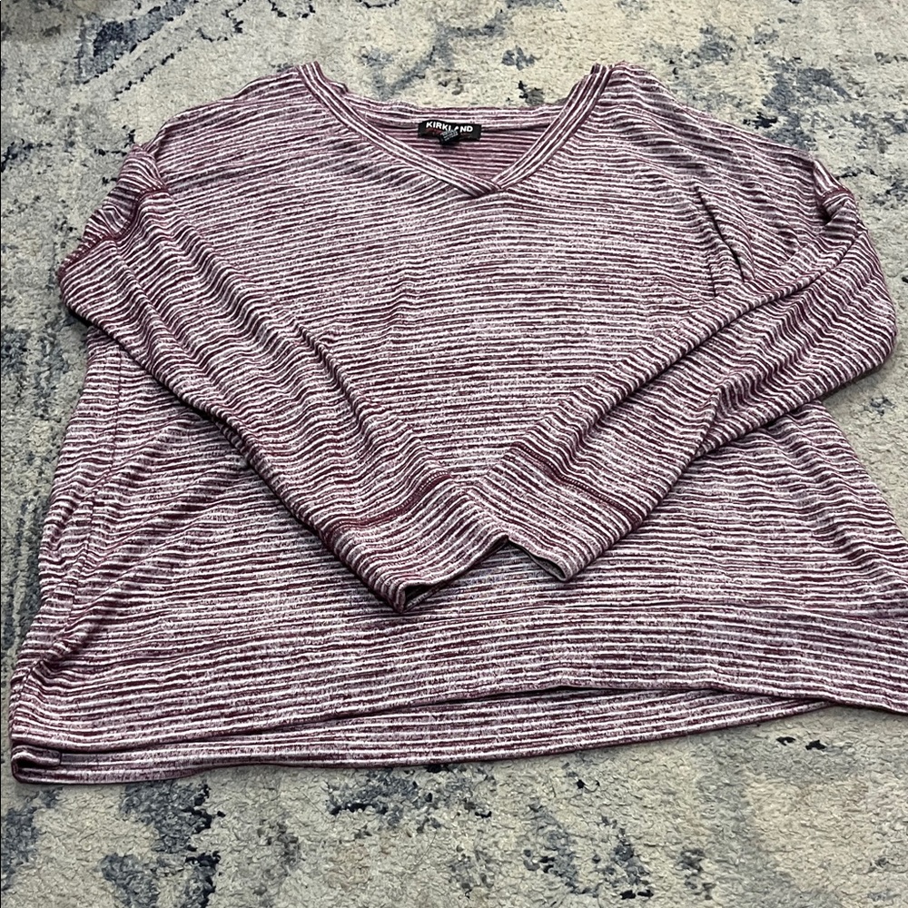 Burgundy Striped V-Neck Sweatshirt